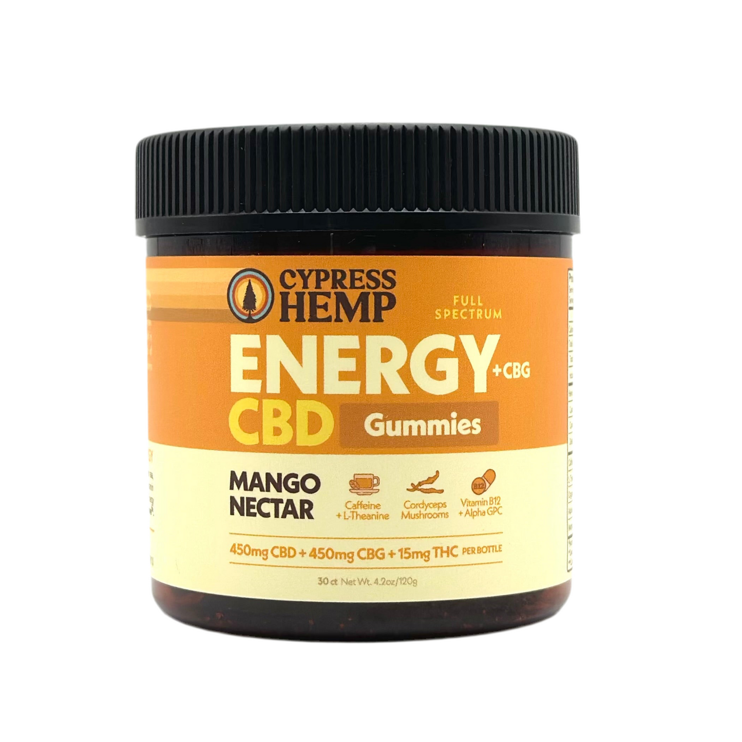 Energy Full Spectrum Gummies 900mg CBD+CBG+Mushroom+Caffeine - Mango Nectar