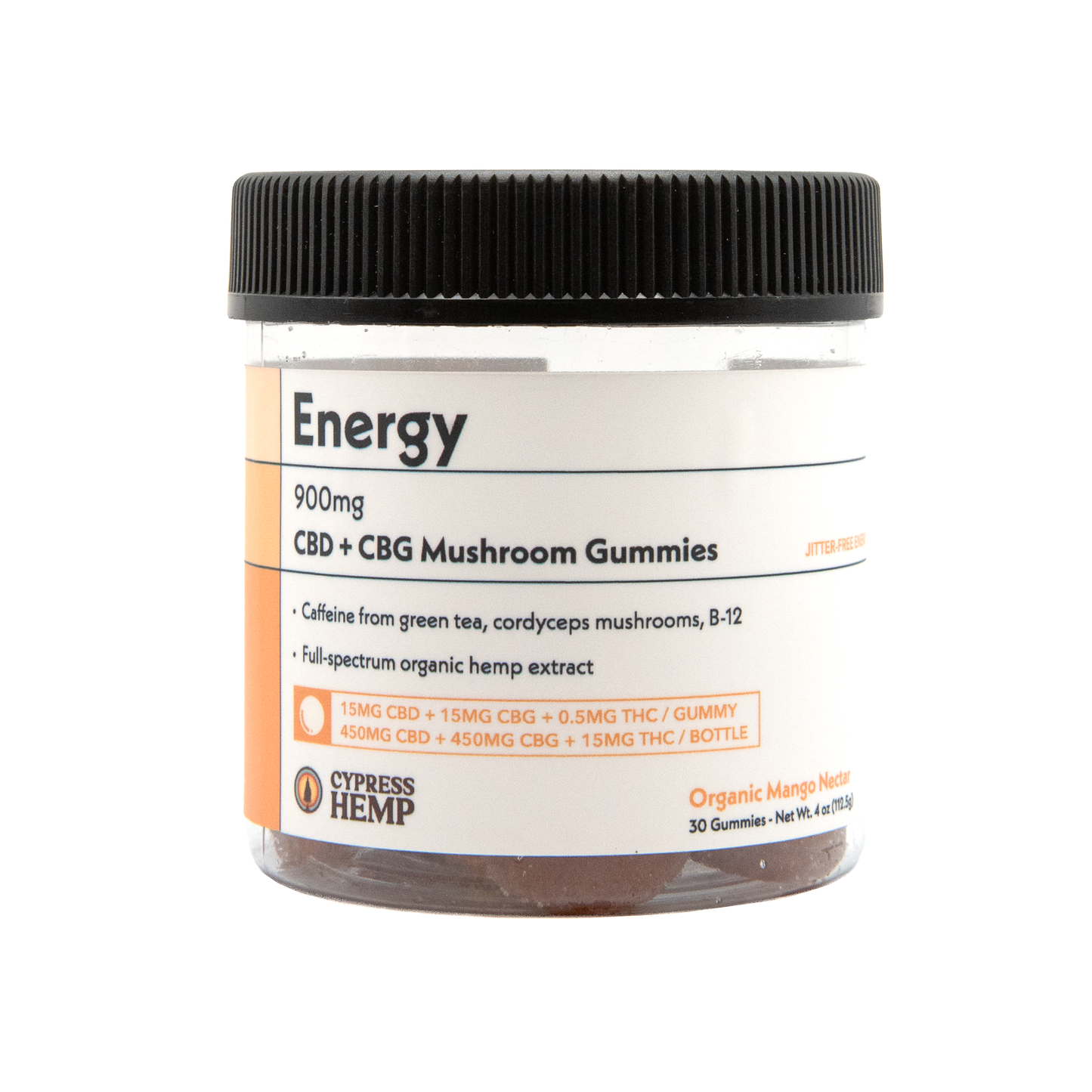 Energy Full Spectrum Gummies 900mg CBD+CBG+Mushroom+Caffeine - Mango Nectar