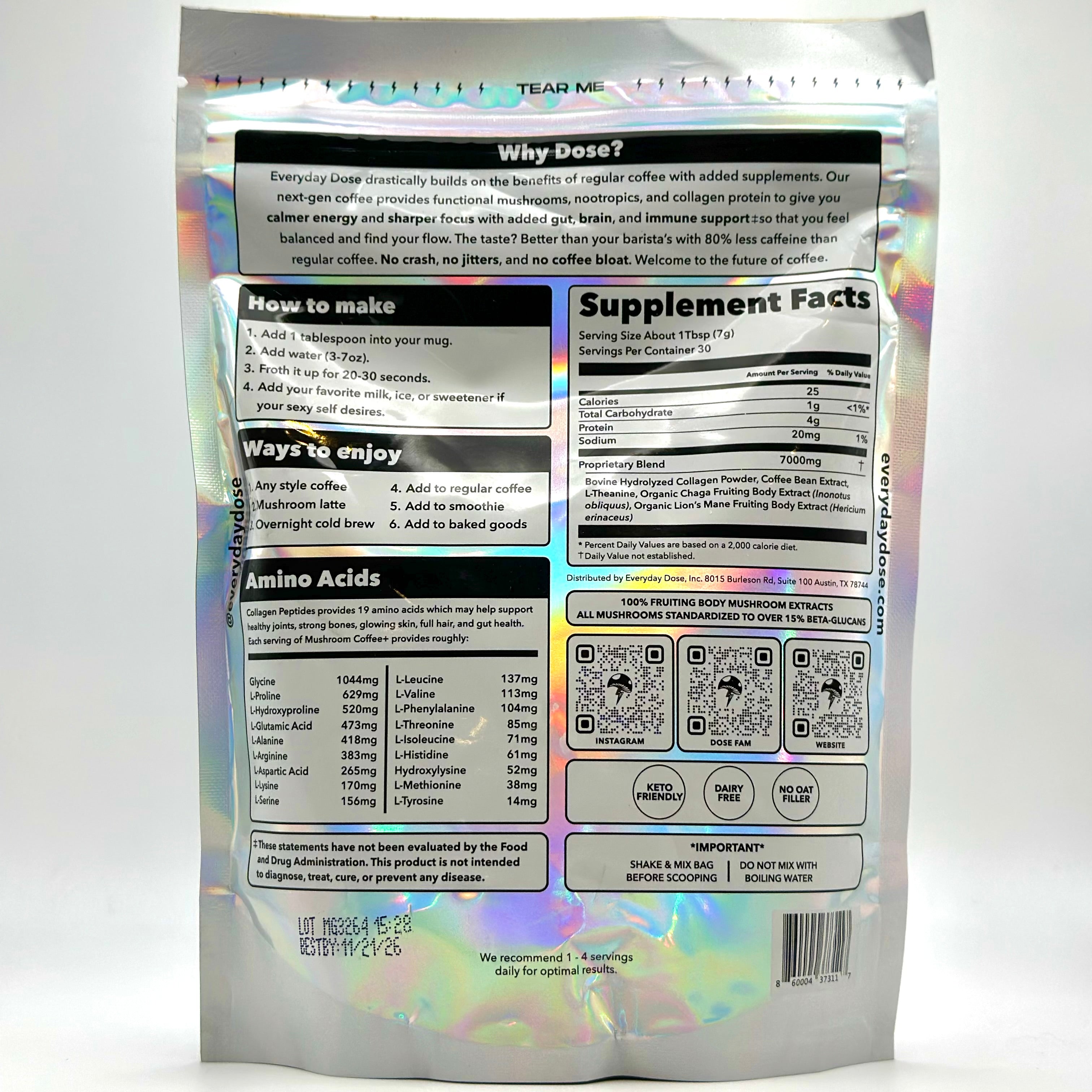 The Everyday Dose Mushroom Coffee+ Focus, Energy, Immunity