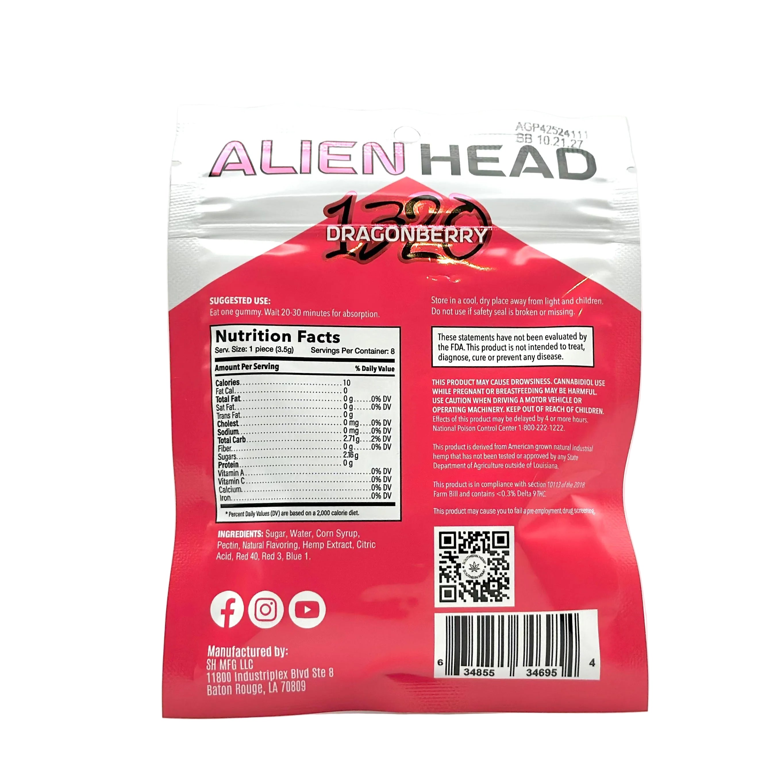 Alien Head 5mg THCp Gummies - Dragonberry